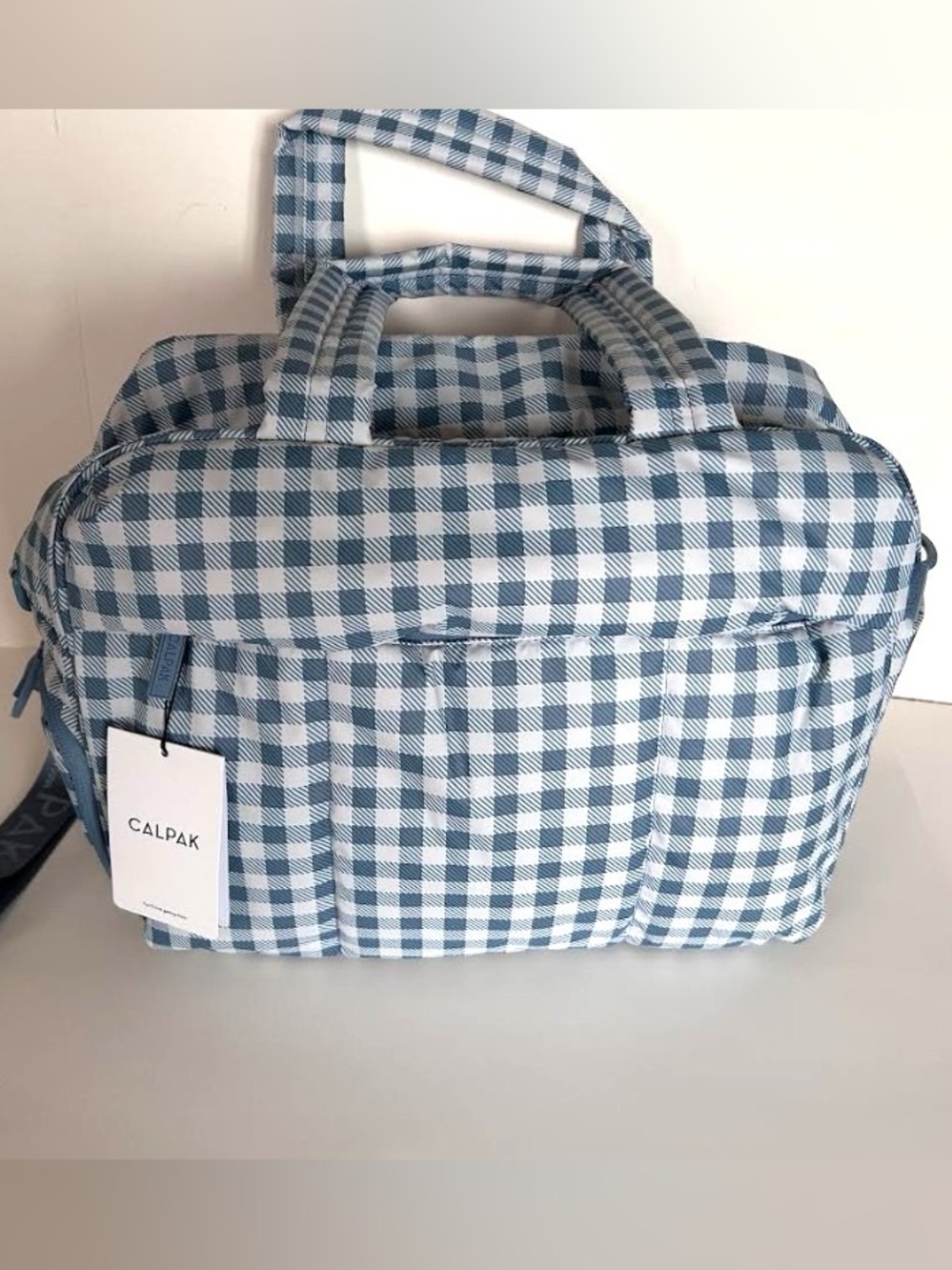Calpak Luka Duffel French Blue Gingham - Picture 6 of 14